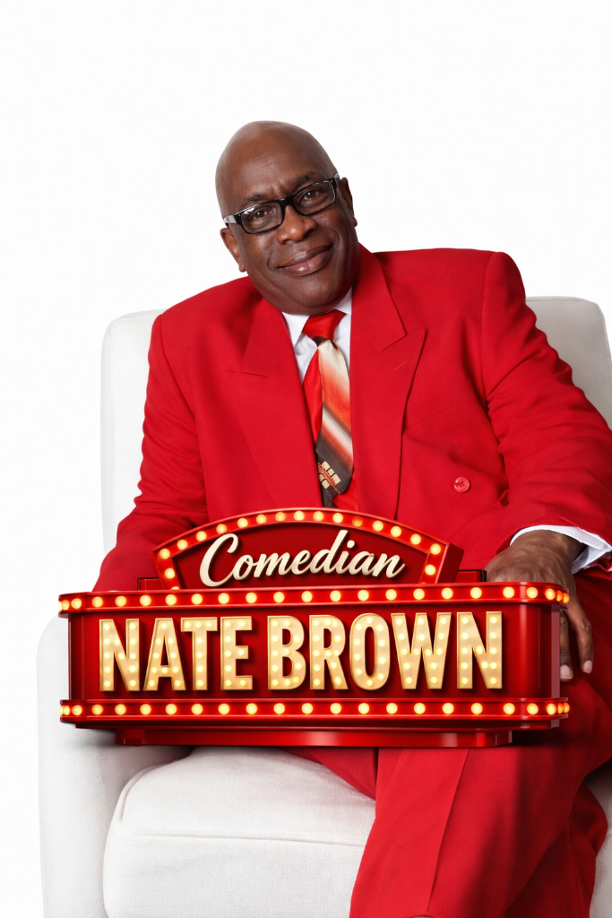 Comedian Nate Brown in red suit